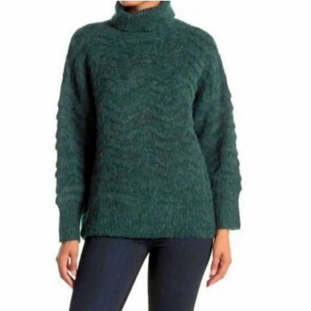 Frnch Paris Cable Knit Turtleneck Sweater Green Size Small Medium Nordstrom